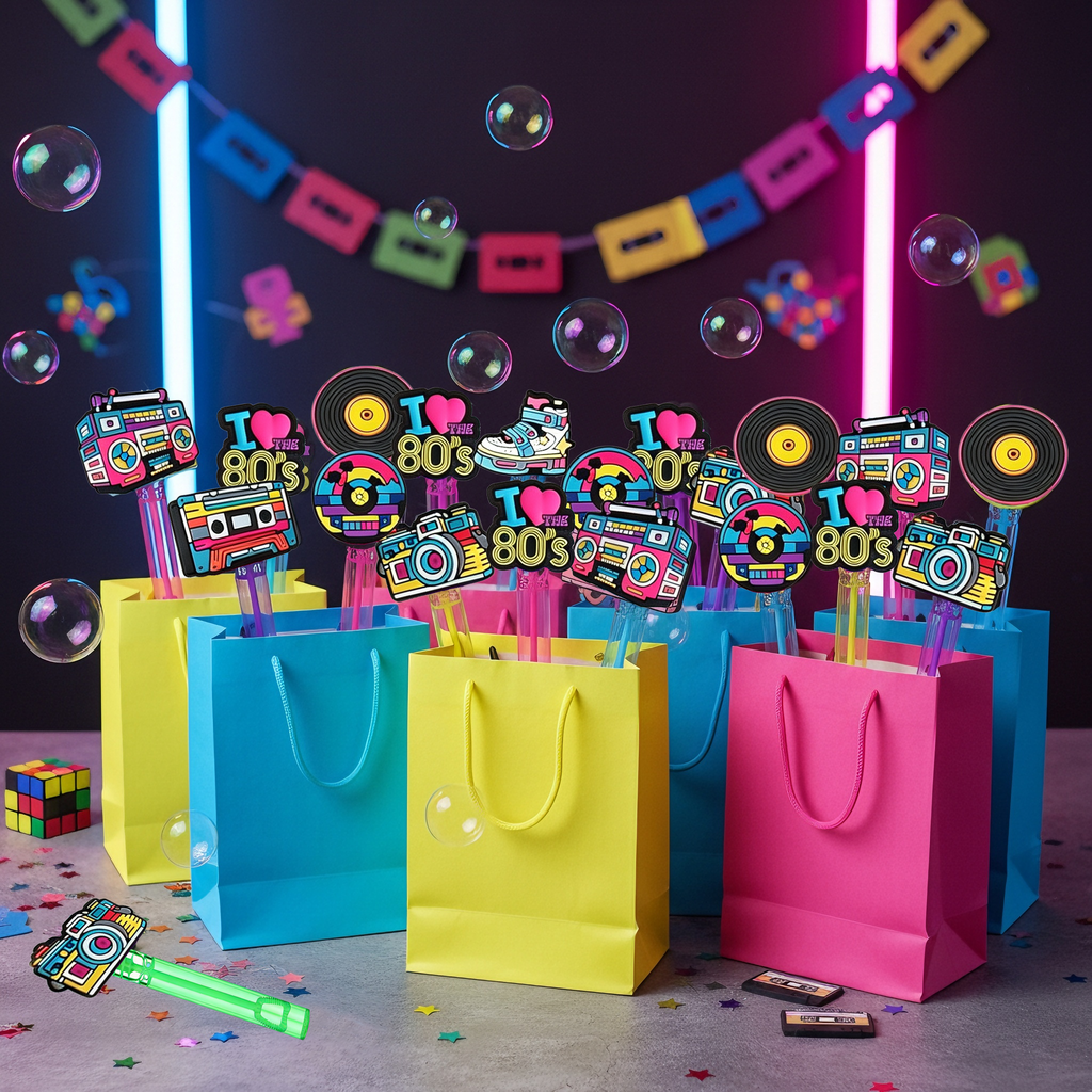 24 Pcs 80s Retro Bubble Wands – Nostalgic Party Favors | Goodie Bag Stuffers & Piñata Fillers for 80s Themed Birthdays & Retro Nights