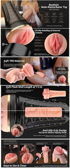 Realistic Textured Pocket Stroker - 7.5" Depth Soft Silicone for Men