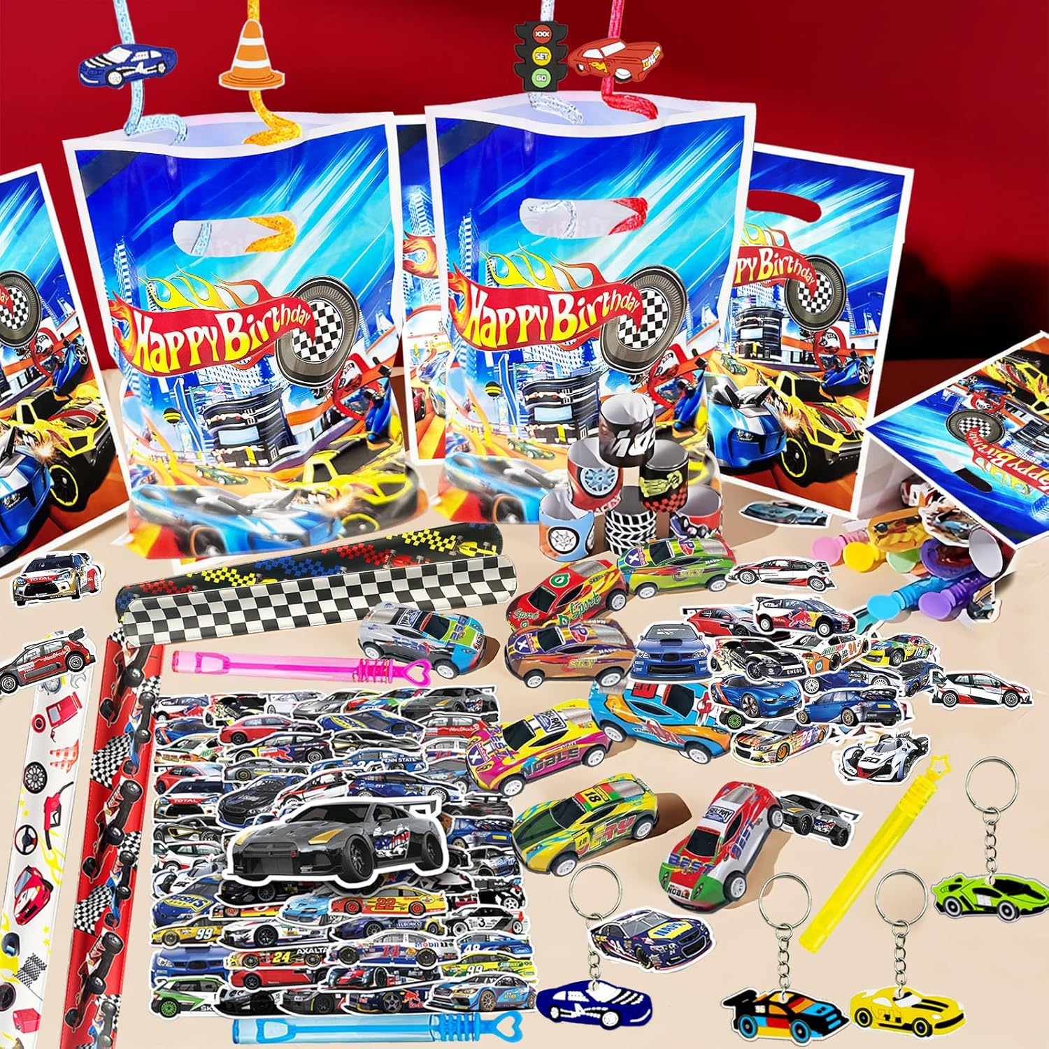 122 Pcs Race Car Party Favors Cars Birthday Party Supplies For Classroom Rewards,Cars Birthday Decorations Racing Party Gift Sets That Can Be Given To Friends ﻿