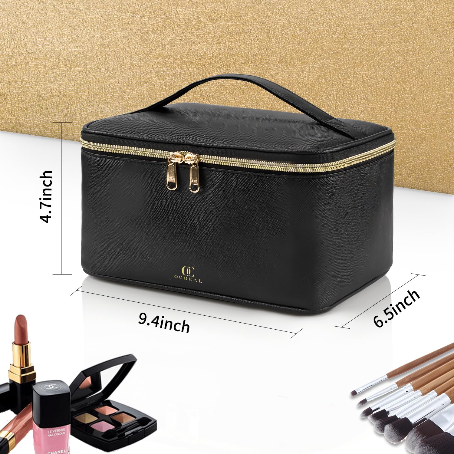 Large Travel Makeup Bag - Portable Cosmetic Organizer with Dividers & Handle for Women