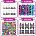 80s Party Supplies - 84 Piece Retro Party Favors Set with Stickers, Goodie Bags, Slap Bracelets & Keychains