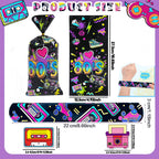 80s Party Supplies - 84 Piece Retro Party Favors Set with Stickers, Goodie Bags, Slap Bracelets & Keychains