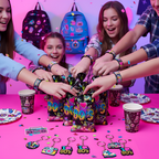 80s Party Supplies - 84 Piece Retro Party Favors Set with Stickers, Goodie Bags, Slap Bracelets & Keychains