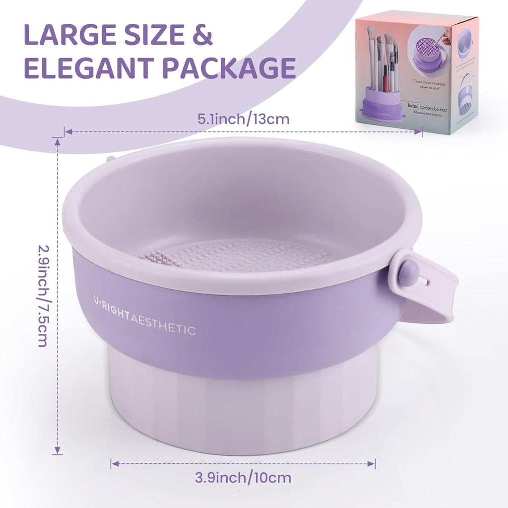 Makeup Brush Cleaner Mat 3 in 1 - Silicone Cleaning Bowl with Storage & Drying Organizer