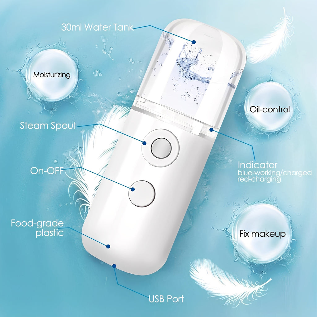 Facial Steamer - Handy Mini Nano Mist Sprayer USB Rechargeable for Face Hydration