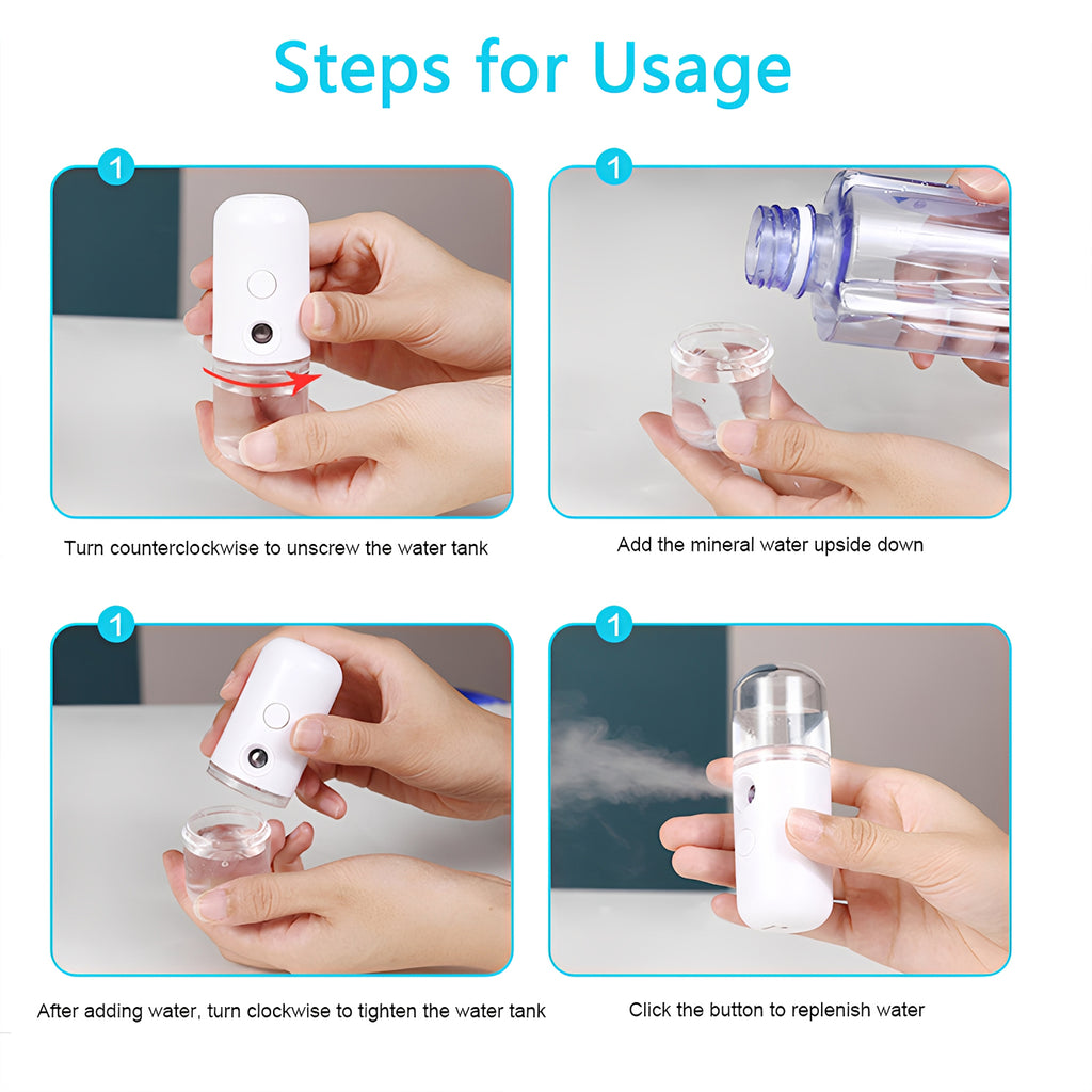 Facial Steamer - Handy Mini Nano Mist Sprayer USB Rechargeable for Face Hydration