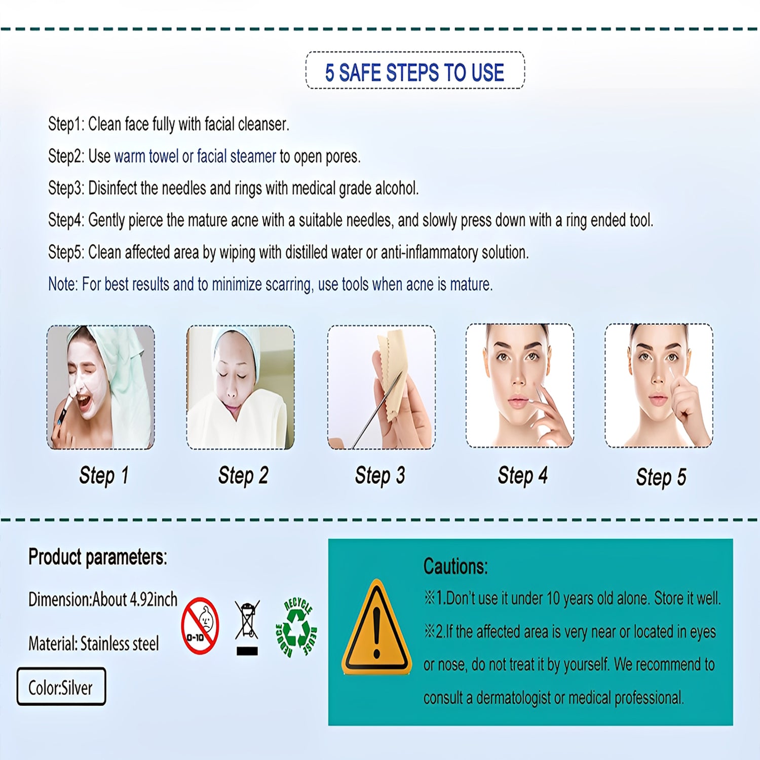 Blackhead Remover Tool Kit - Professional Stainless Steel Pimple Extractor Set