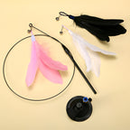 Cat Teaser Wand with Suction Cup - Interactive Feather Toy with Bell & Replaceable Heads