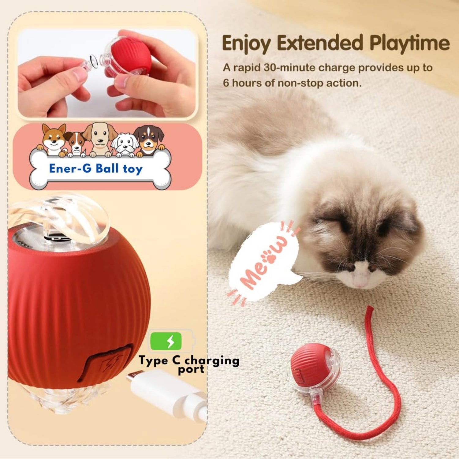 Interactive Rolling Cat Dog Ball Toy - Smart Automatic Moving Pet Toy for Indoor Cats