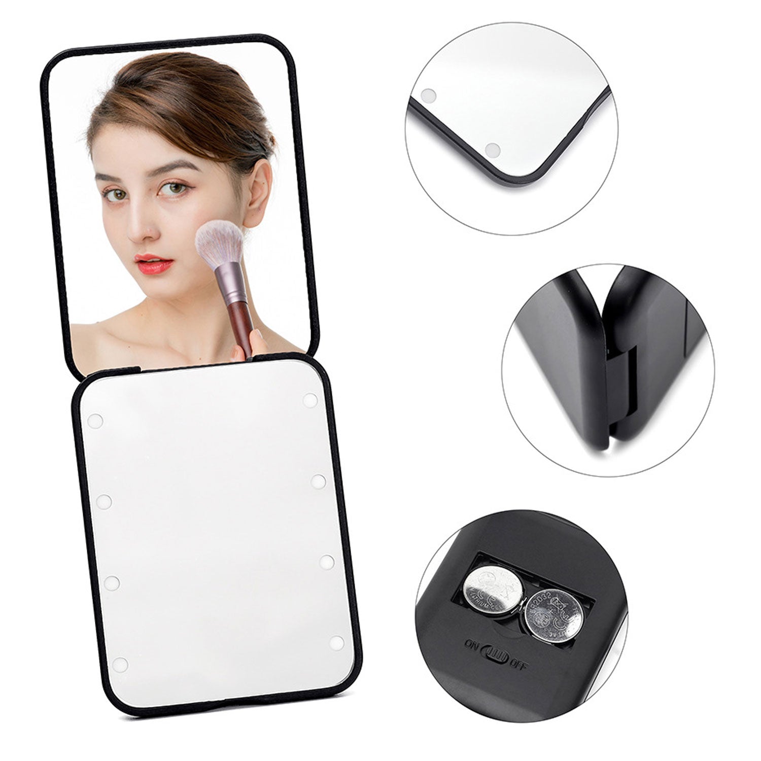 LED Compact Travel Makeup Mirror - 1X/3X Magnification, Portable Folding Lighted Mirror