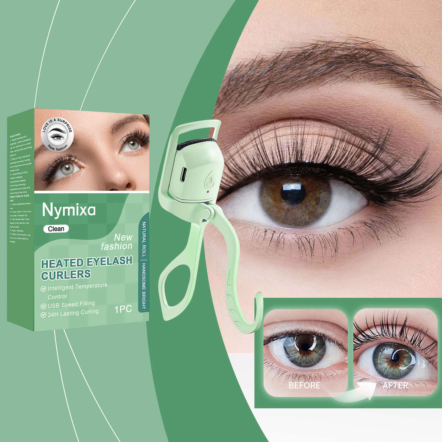 Heated Eyelash Curler - Fast 5s Heat Up, USB Rechargeable Electric Lash Curler