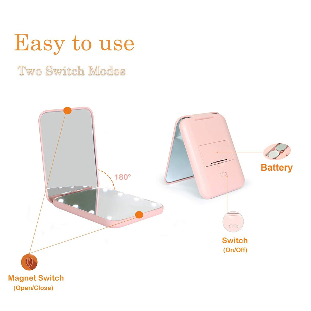 LED Compact Travel Makeup Mirror - 1X/3X Magnification, Portable Folding Lighted Mirror