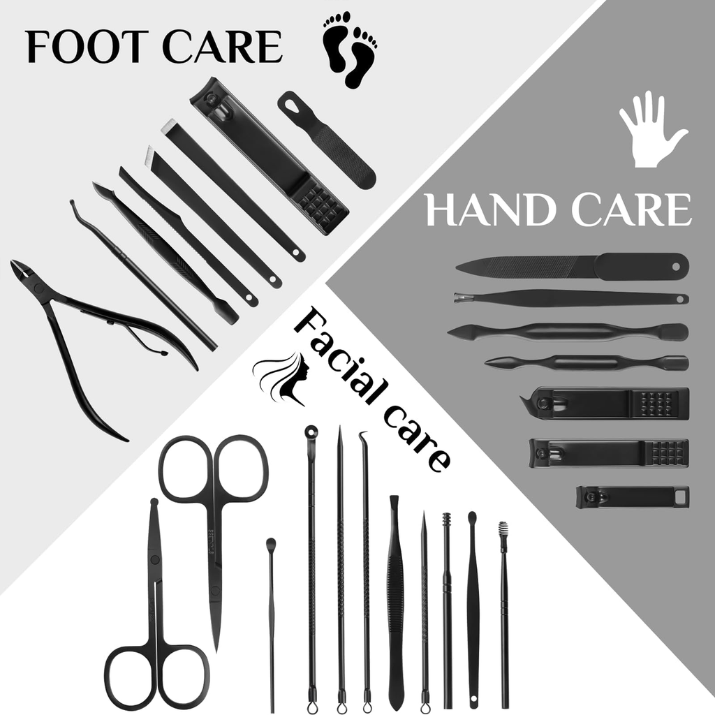 Professional Manicure Set - 26 Piece Stainless Steel Nail Care Kit with Luxury Travel Case