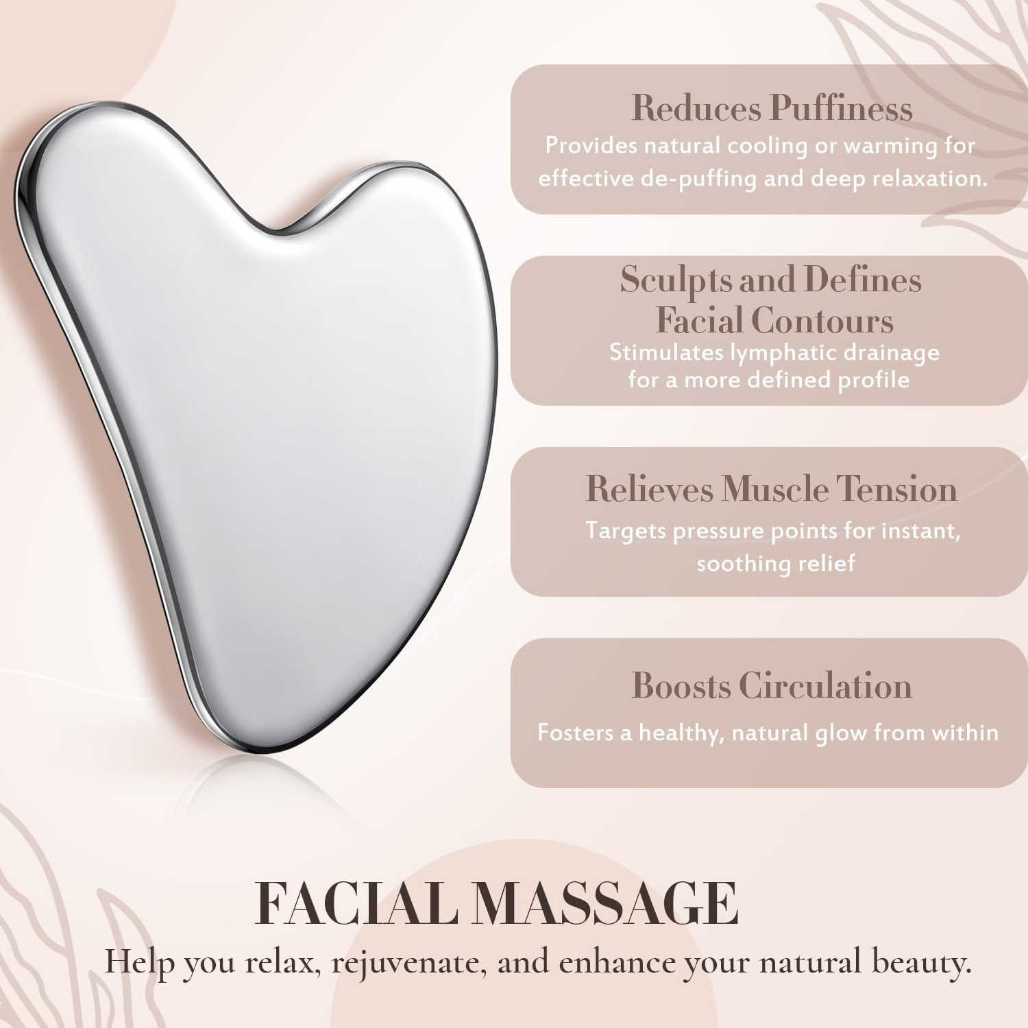 Stainless Steel Gua Sha Facial Massager - Face Sculpting Tool for Daily Beauty Routine