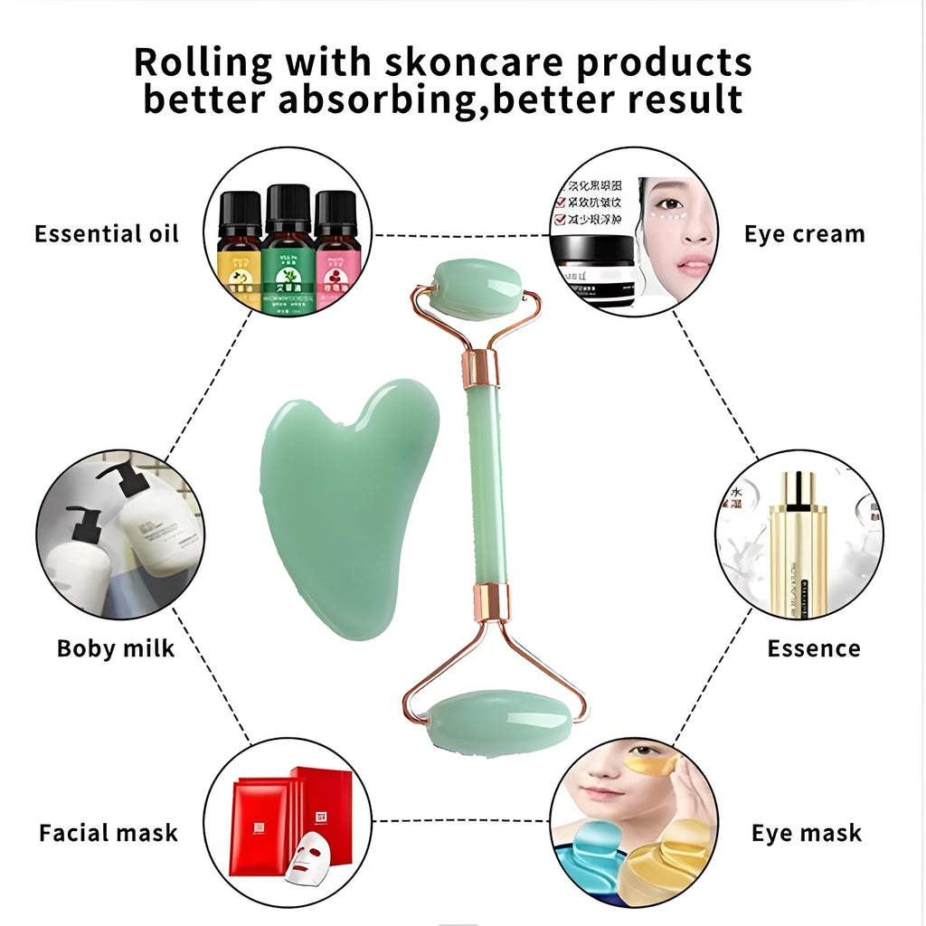 Jade Roller and Gua Sha Set - Face Massage Tool