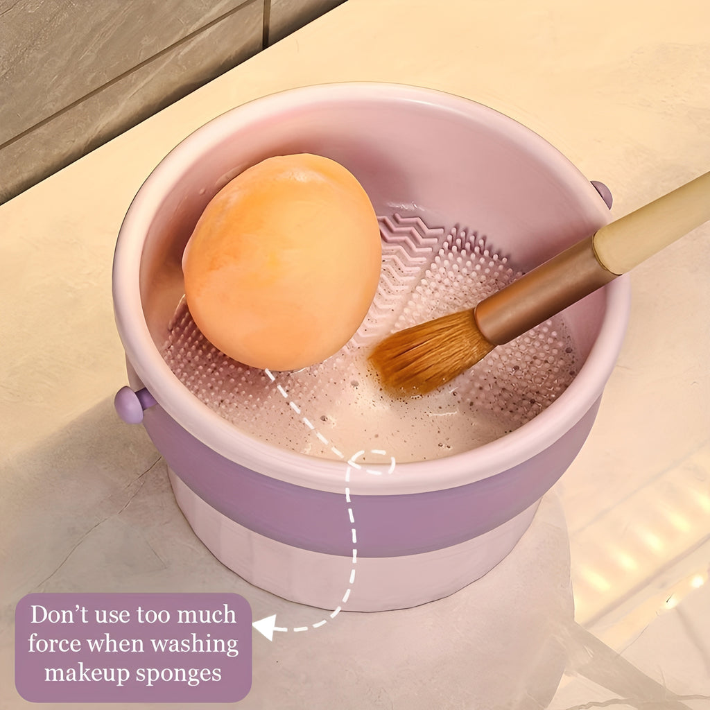Makeup Brush Cleaner Mat 3 in 1 - Silicone Cleaning Bowl with Storage & Drying Organizer