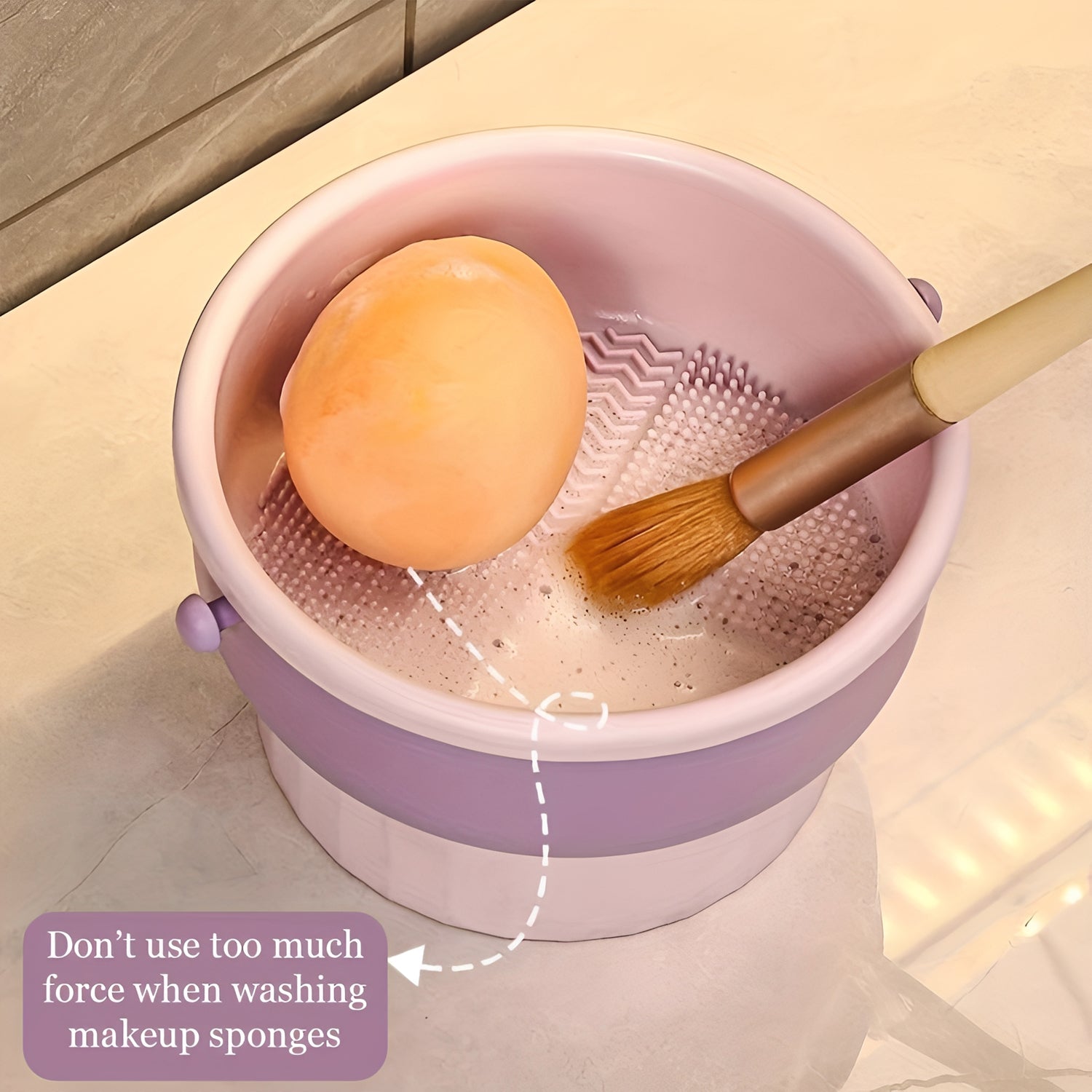 Makeup Brush Cleaner Mat 3 in 1 - Silicone Cleaning Bowl with Storage & Drying Organizer