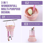 Makeup Brush Cleaner Mat 3 in 1 - Silicone Cleaning Bowl with Storage & Drying Organizer