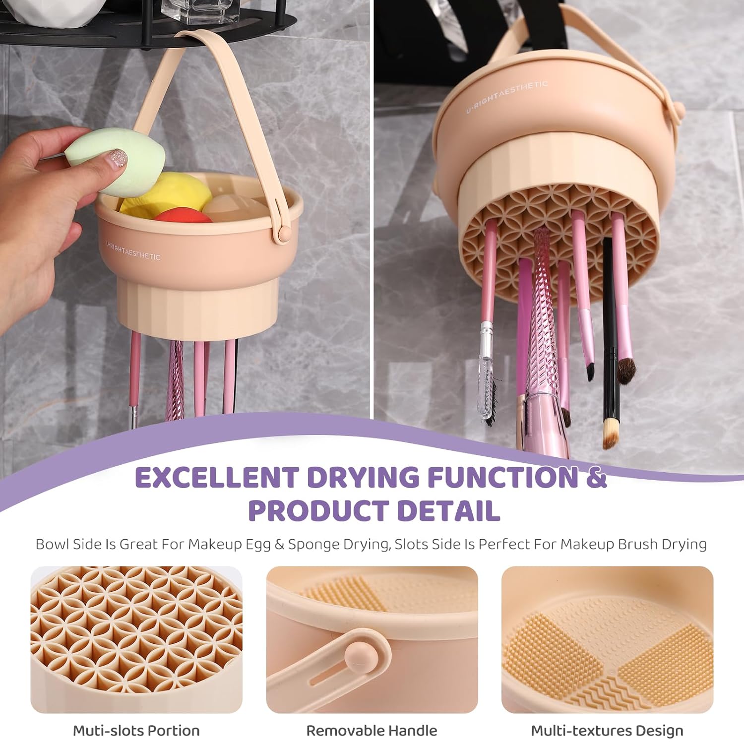 Makeup Brush Cleaner Mat 3 in 1 - Silicone Cleaning Bowl with Storage & Drying Organizer