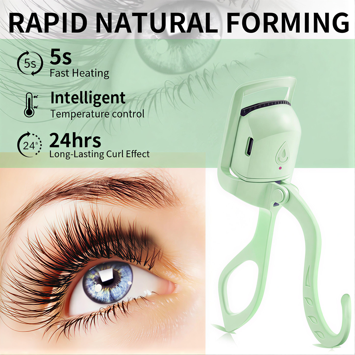 Heated Eyelash Curler - Fast 5s Heat Up, USB Rechargeable Electric Lash Curler