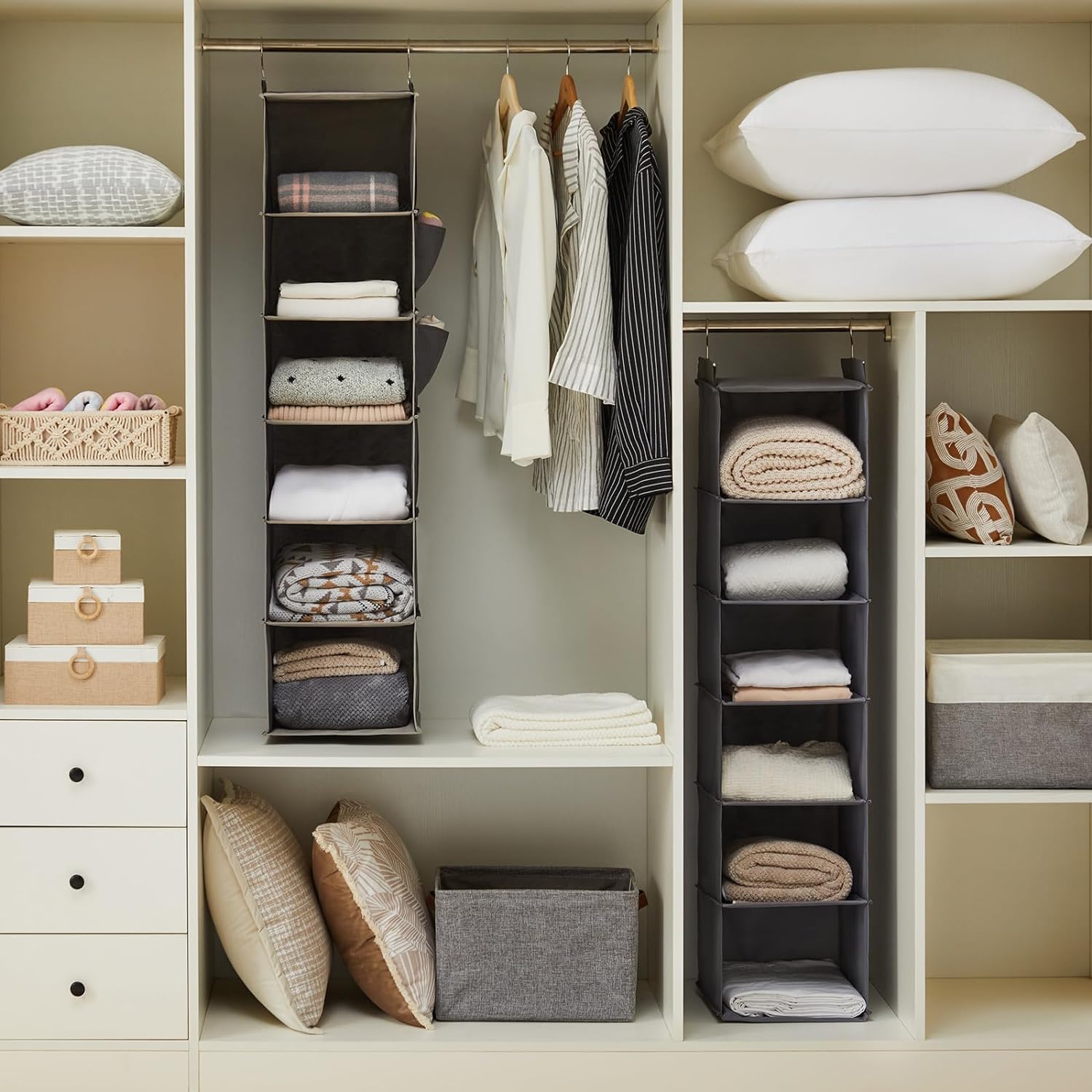 6-Shelf Hanging Closet Organizer - Space-Saving Storage Shelves for Clothes & Accessories, Grey