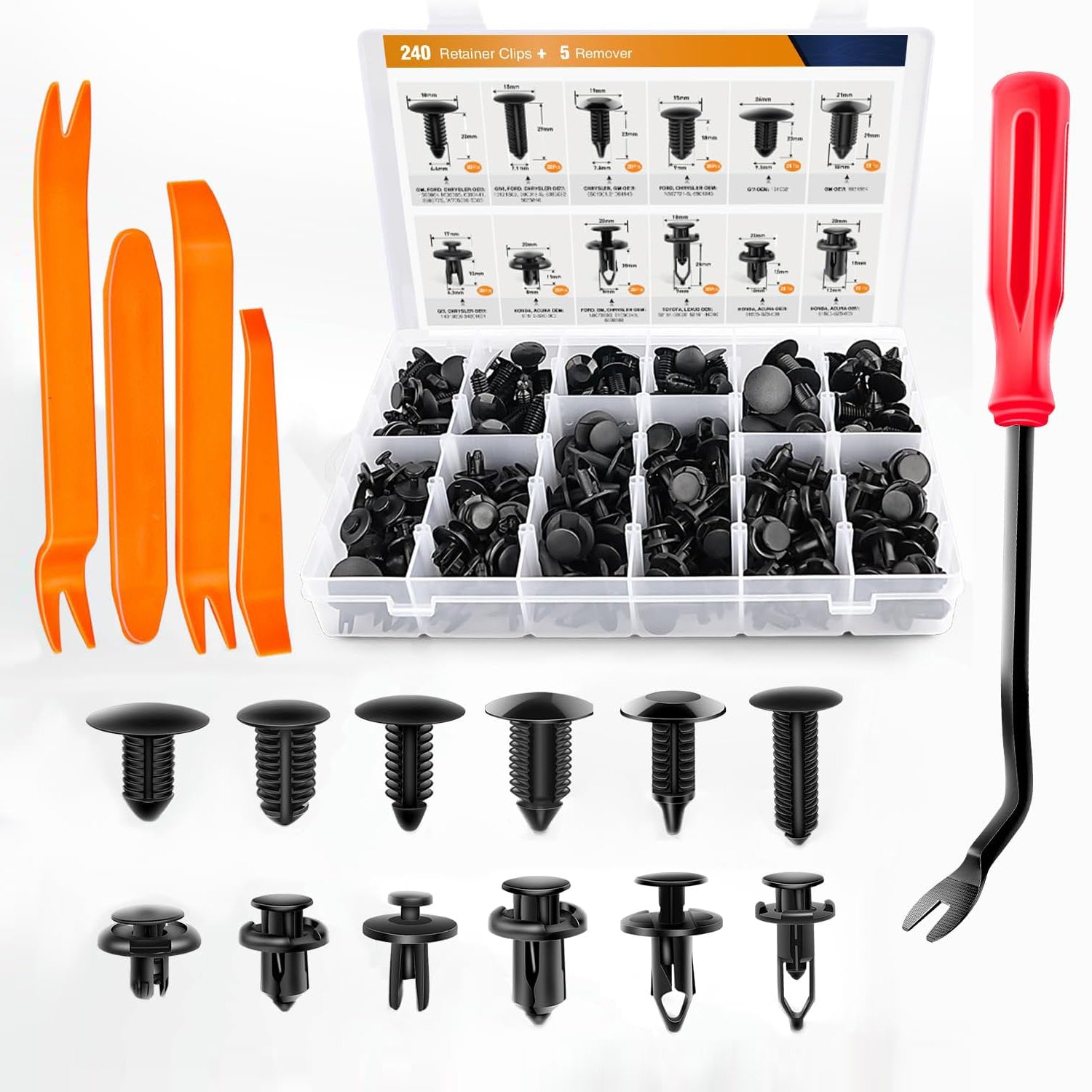 240PCS Car Bumper Retainer Clips & Fasteners Kit - 12 Sizes Auto Push Pin Rivets Set | Yingboo