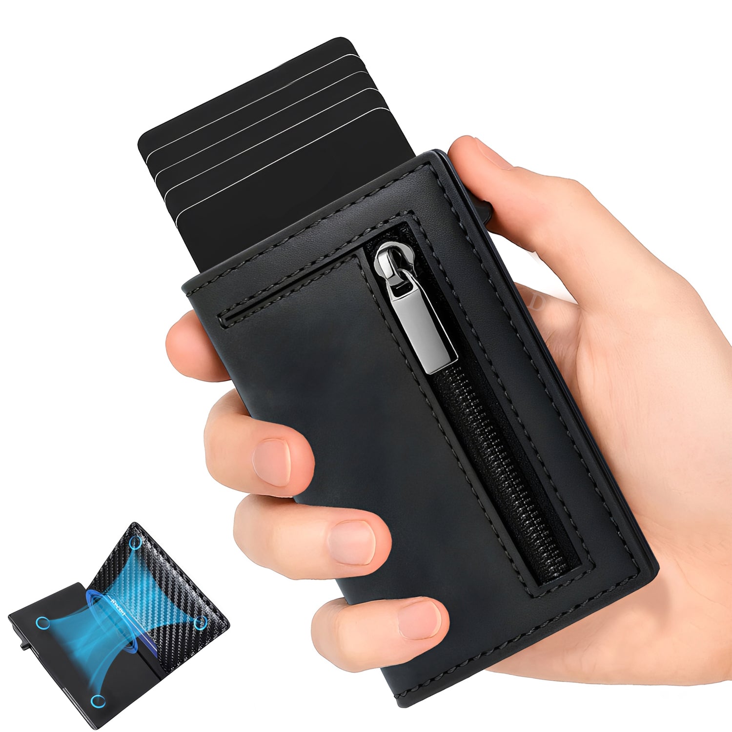RFID Blocking Card Holder - Slim Minimalist Wallet with Pop-Up Mechanism for Men & Women