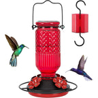 Yingboo Glass Hummingbird Feeder - 16 oz Outdoor Hanging Bird Feeder with Ant Moat & Bee Guards