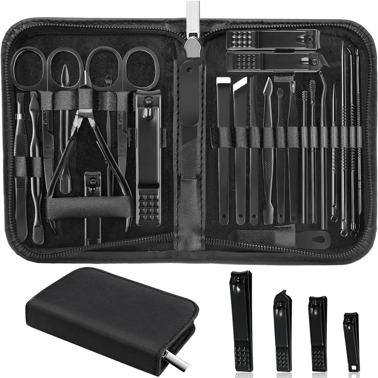 Professional Manicure Set - 26 Piece Stainless Steel Nail Care Kit with Luxury Travel Case