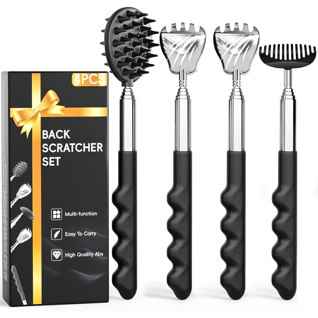 4-Pack Telescoping Back Scratcher Set - Portable Massage Tool with Multiple Heads by Yingboo