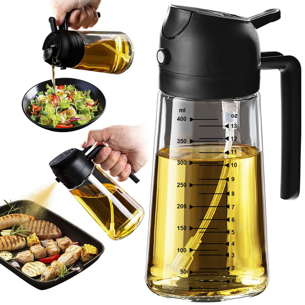 Yingboo Glass Olive Oil Sprayer - 16oz/470ml 2-in-1 Oil Dispenser Bottle for Cooking, Air Fryer, Salad & Grilling