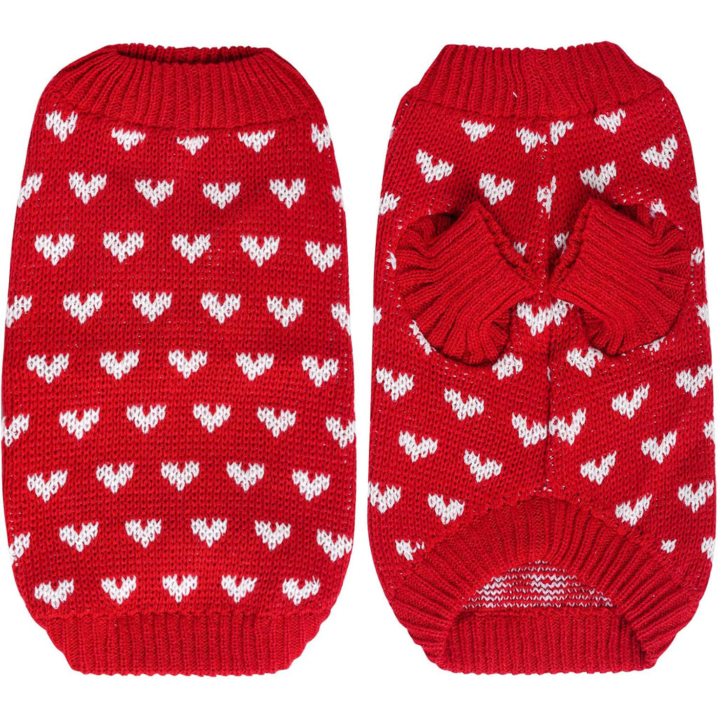 Dog Knitted Sweater with Heart Pattern - Warm Pet Holiday Clothes for Small Dogs & Cats