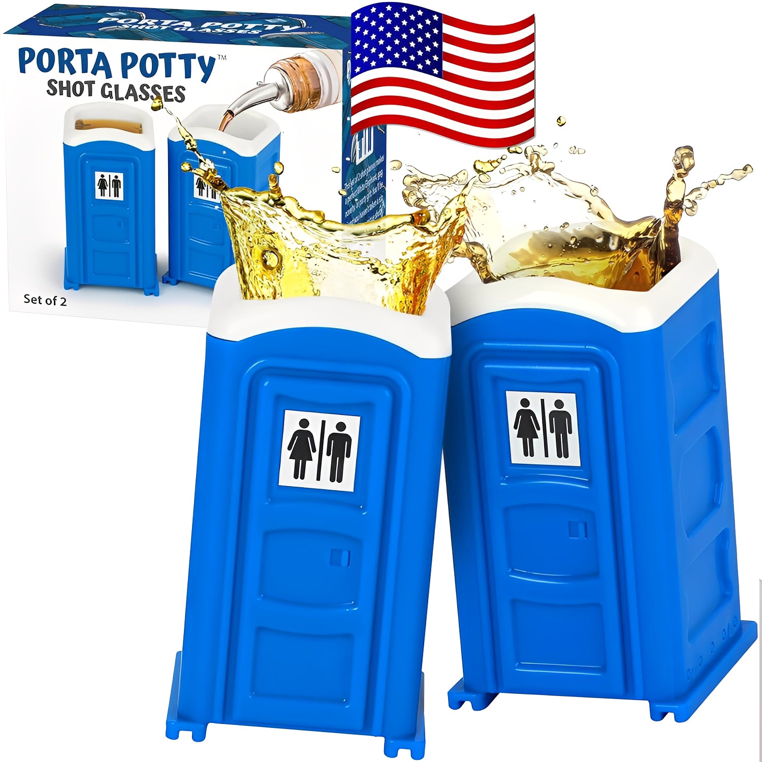 Porta Potty Shot Glasses - 2 Pack Funny Toilet Shot Glass Set for Party