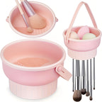 Makeup Brush Cleaner Mat 3 in 1 - Silicone Cleaning Bowl with Storage & Drying Organizer
