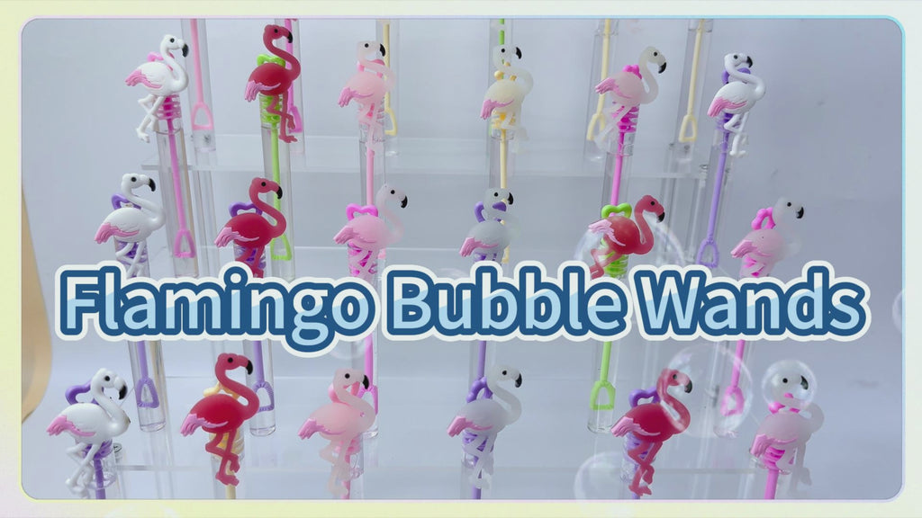 24 Pcs Flamingo Bubble Wands, Luau Party Favors & Goodie Bag Fillers | Flamingo bubble wands with detachable toppers for luau party favors, goodie bags, pinatas and summer party decor.