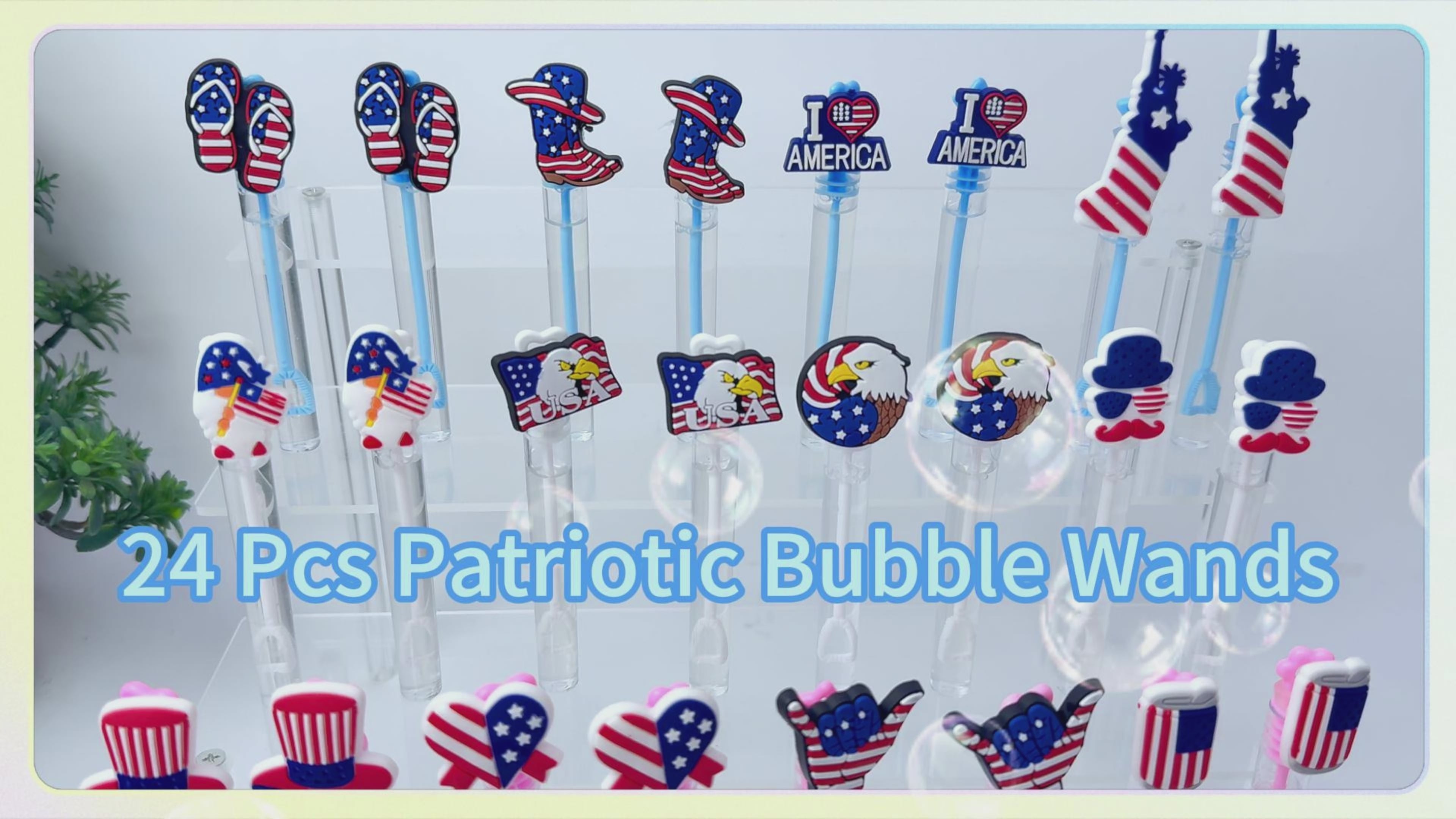24 Pcs 4th of July Bubble Wands Bulk | Patriotic USA Red White Blue Mini Bubble Wands | Independence Day Party Favors, Goodie Bag Stuffers, Party Supplies, Patriotic Decorations