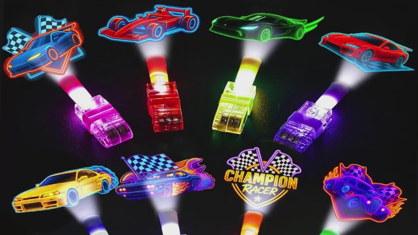 Race Car Party Favors LED Finger Lights for Kids, 8 Designs, Goodie Bag Stuffers