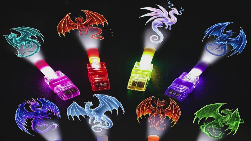 24 Pcs Dragon Party Favors LED Finger Lights – 8 Neon Designs | Light Up Toys for Kids Goodie Bag Stuffers & Dragon Birthday Party Favors