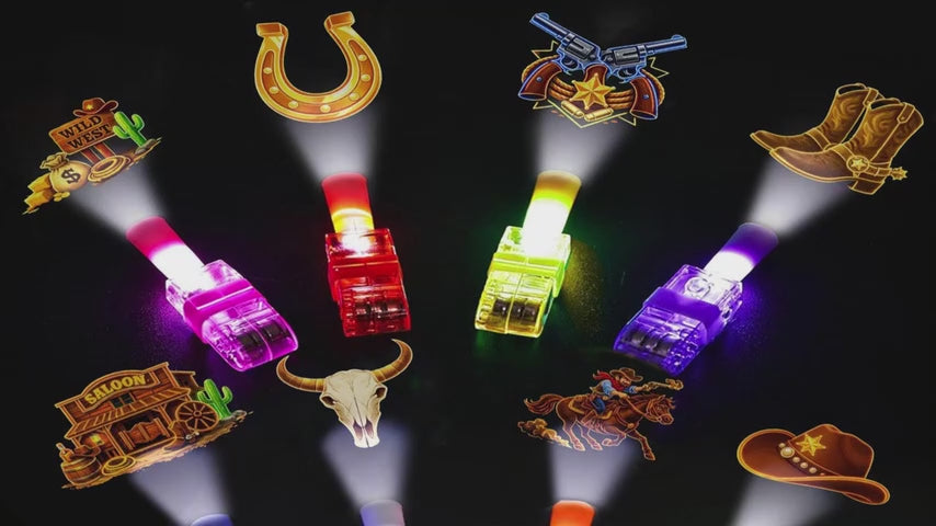 24 Pcs Wild West Cowboy Party Favors Finger Lights – 8 Designs | LED Light Up Toys for Kids Goodie Bag Stuffers & Western Birthday Party Favors