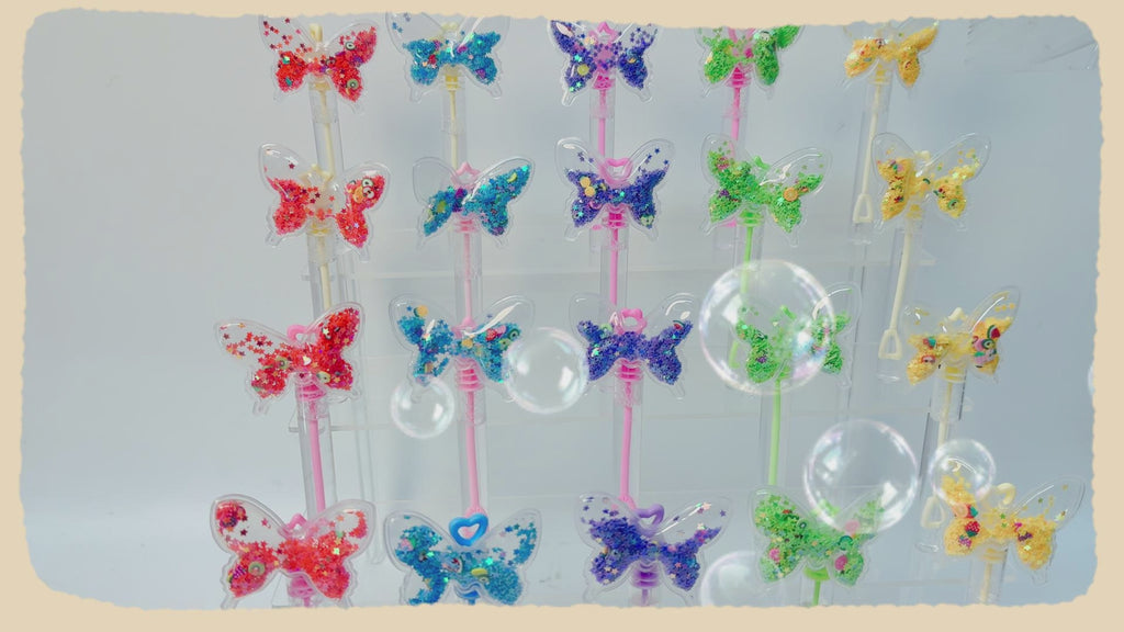 24 Pcs Butterfly Bubble Wands, Moving Sequins Birthday Party Favors | Butterfly bubble wands with moving sequin shaker toppers for party favors, goodie bag fillers and pinatas.