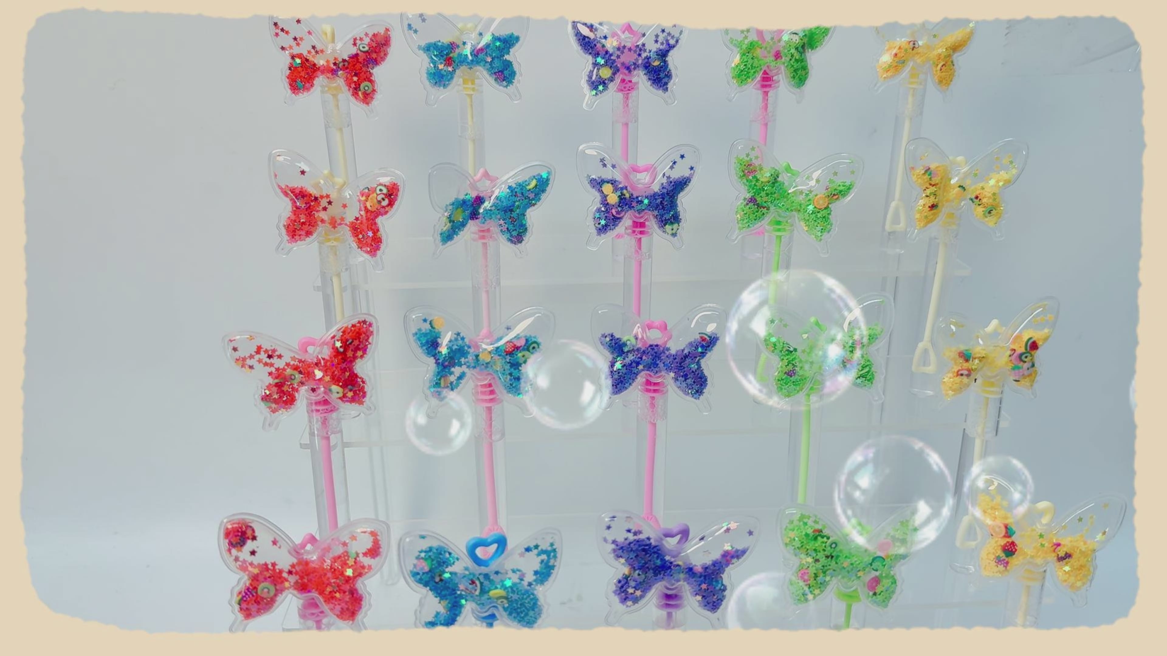 24 Pcs Butterfly Bubble Wands, Moving Sequins Birthday Party Favors | Butterfly bubble wands with moving sequin shaker toppers for party favors, goodie bag fillers and pinatas.
