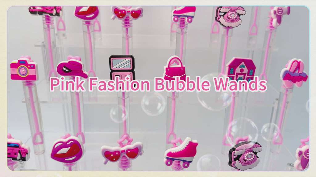 24 Pcs Pink Fashion Bubble Wands, Assorted Iconic Style Bubble Sticks for Bachelorette Parties, Girls Night Out, Birthdays & Piñata Fillers – Cute Goodie Bag Stuffers & Photo Props