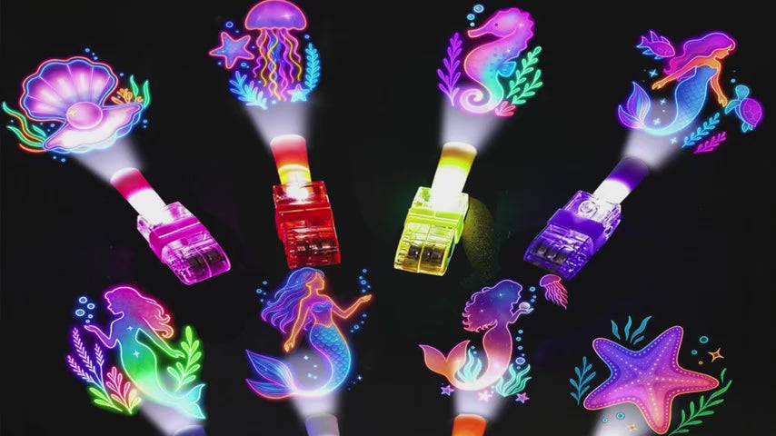 24 Pcs Mermaid Party Favors LED Finger Lights – 8 Designs | Light Up Toys for Kids Goodie Bag Stuffers & Ocean Birthday Party Favors