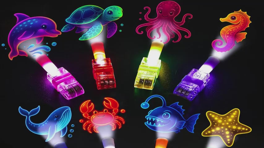 24 Pcs Under the Sea Party Favors LED Finger Lights – 8 Ocean Designs | Light Up Toys for Kids Goodie Bag Stuffers & Beach Birthday Party Favors