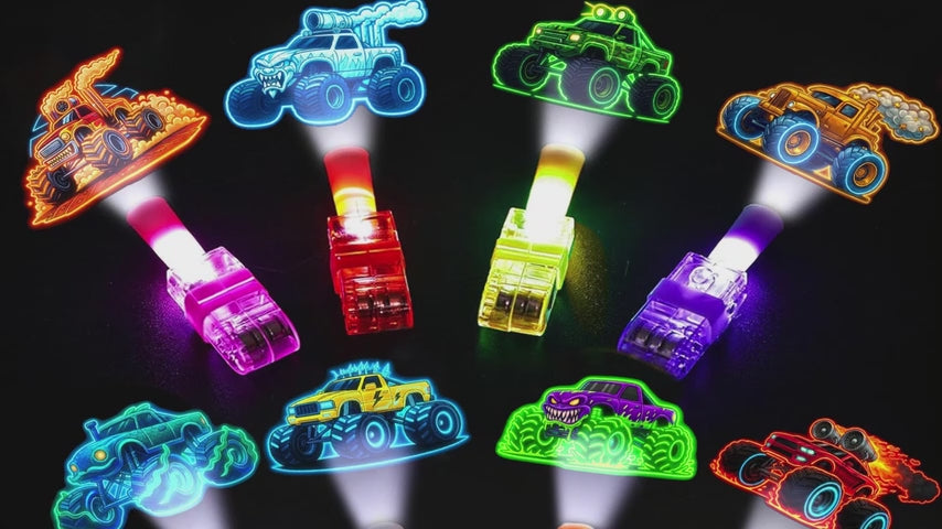 Monster Truck Party Favors LED Finger Lights for Kids, 8 Designs, Goodie Bag Stuffers