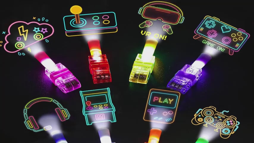 24PCS Video Game Party Favors Finger Lights for Kids, 8 Gamer Designs, Goodie Bag Stuffers