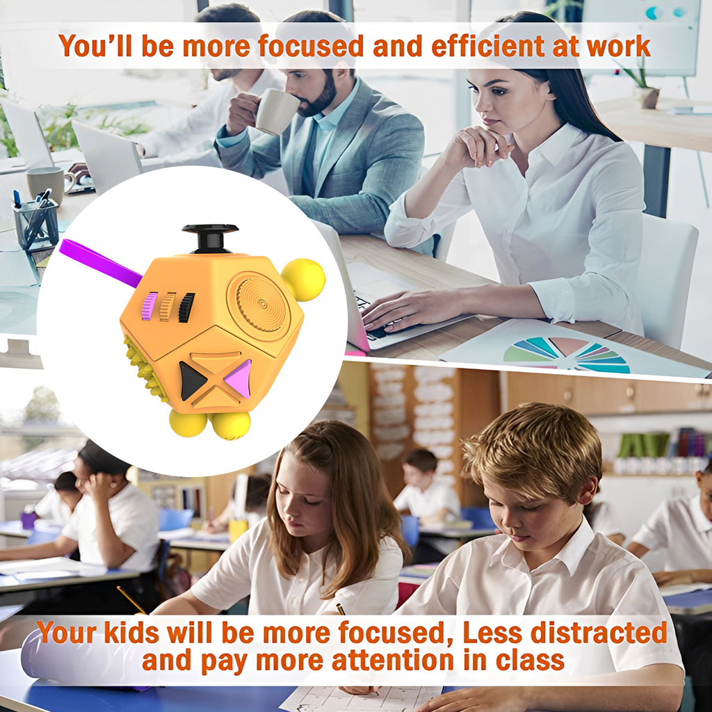 12-Sided Fidget Cube - Anti Stress Relief Toy for Anxiety, ADHD, Autism | Sensory Fidget Toy for Kids & Adults
