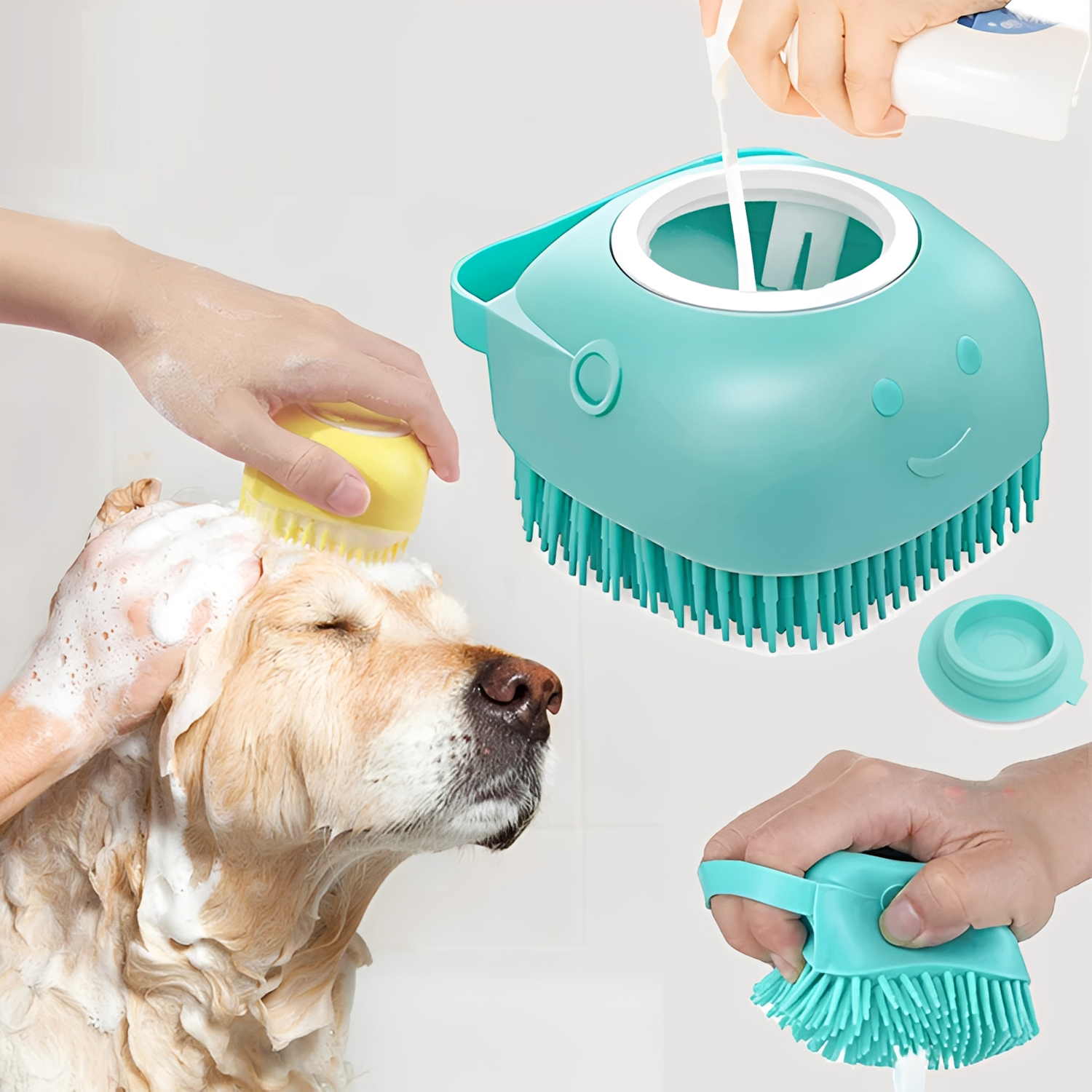 Dog Bathing Brush with Shampoo Dispenser - Soft Silicone Pet Massage Grooming Tool