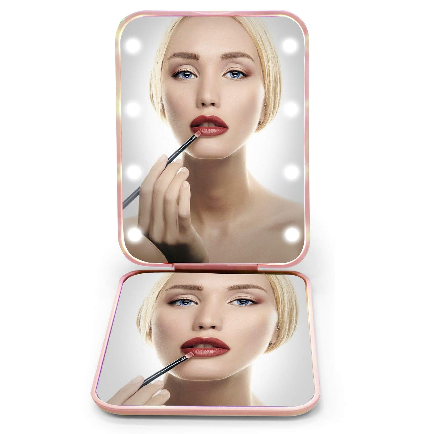 LED Compact Travel Makeup Mirror - 1X/3X Magnification, Portable Folding Lighted Mirror