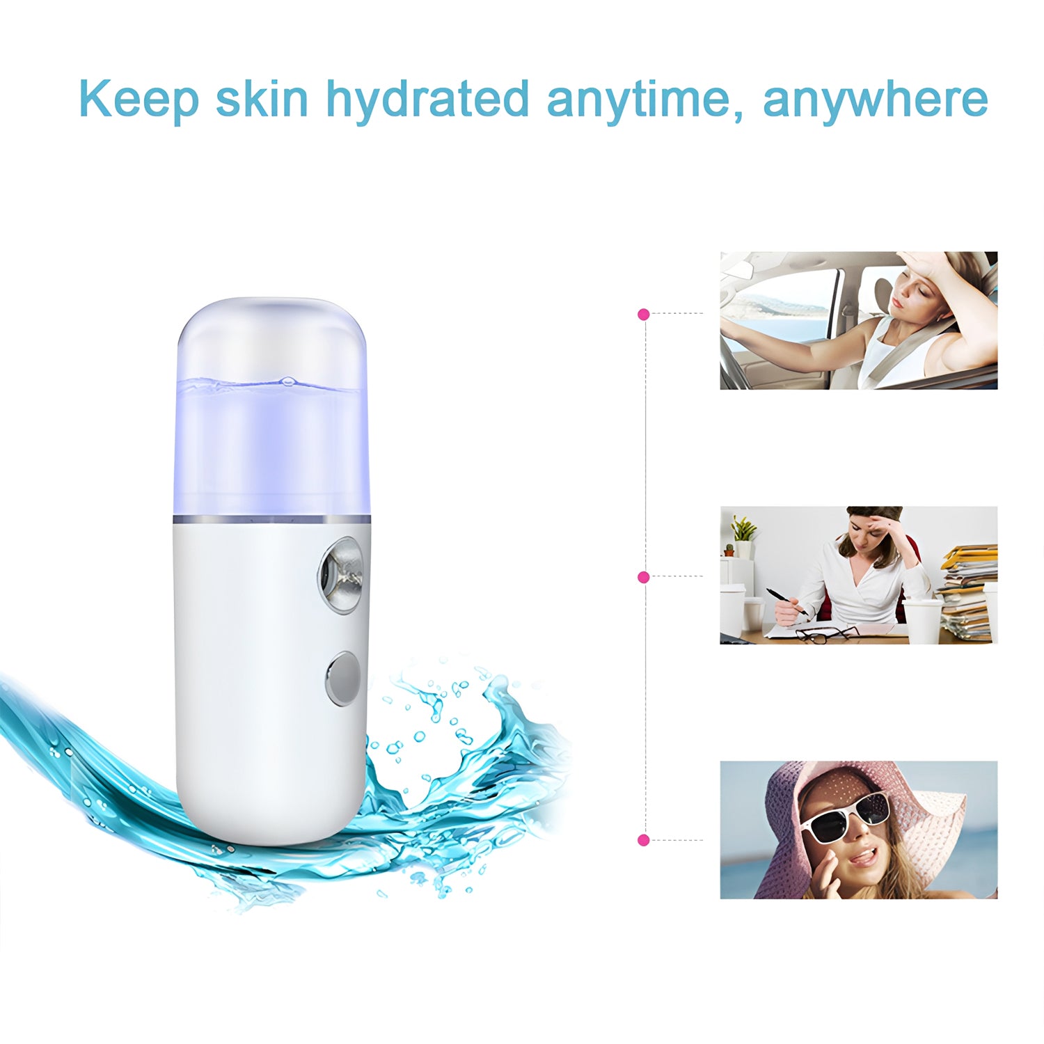 Facial Steamer - Handy Mini Nano Mist Sprayer USB Rechargeable for Face Hydration